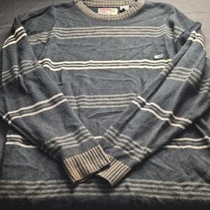 Mecca Men's Crewneck Sweater - Dark Gray and Cream Stripes